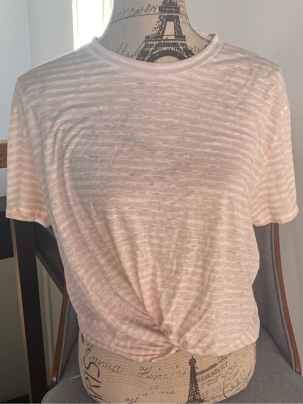 AllSaints Light Peach Stripe Short Sleeve Tee